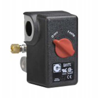 MDR11 (USA) air compressor switch with adjustable settings and pressure connections.